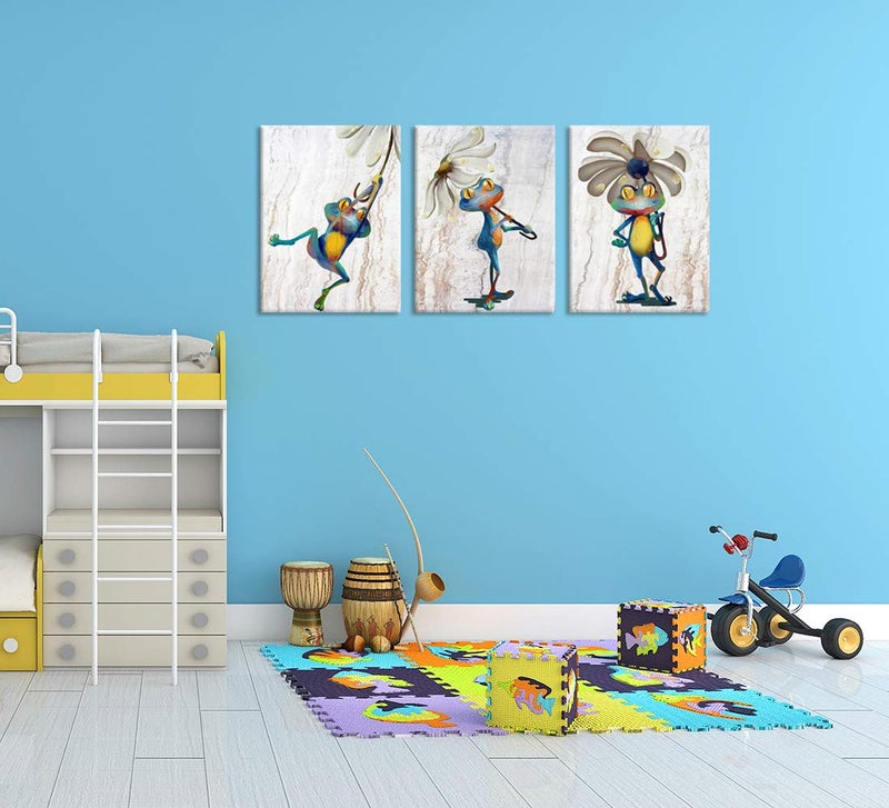 Zlove Happy Frog Colorful Wall Decor, Cute Animal Graffiti Wall Art - Abstract Frog Posters for Kids Room Bathroom Playroom, 12"x16", 3Pcs - Image 3